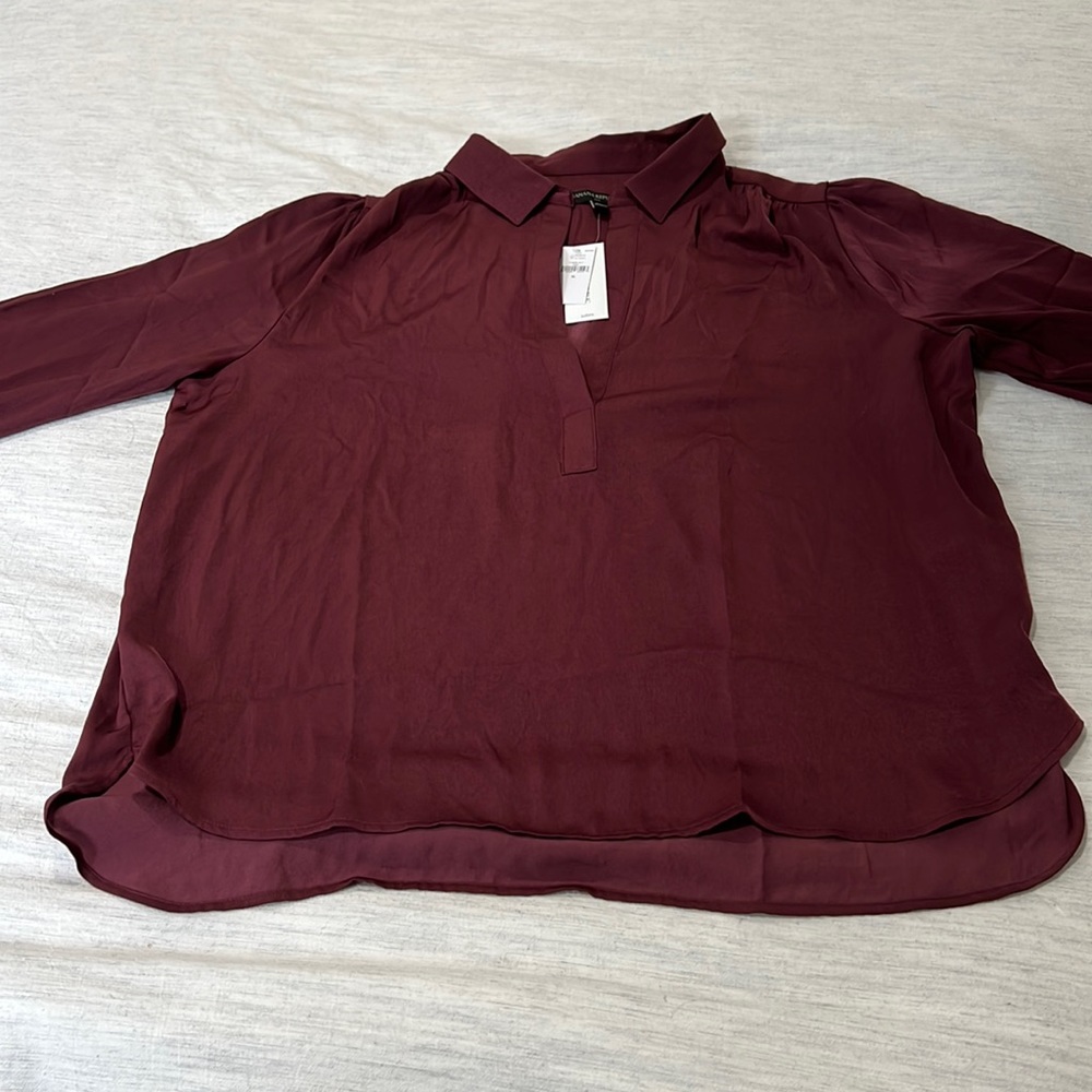 NWOT Burgundy silky collared shirt Banana Republic XL
